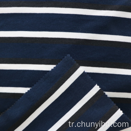 Toptan yumuşak esnek şerit desen ipliği boyalı 1x1 kaburga örgü kumaş polyester pamuklu spandeks giysi için karışık kumaşlar